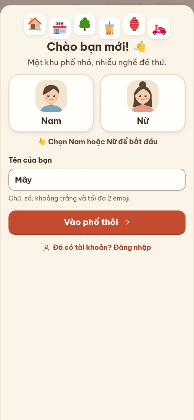Chọn nhân vật và vào phố
